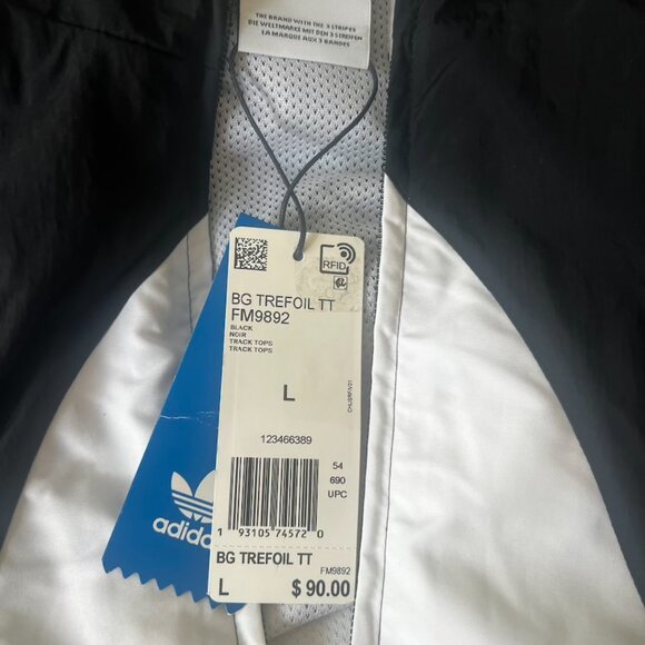 NWT Adidas BIG TREFOIL TRACK Jacket FM9892 Black White L runs XL - Picture 4 of 10